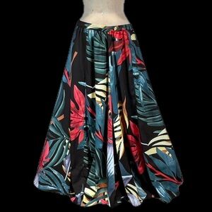 Bold tropical palm leaf floral maxi skirt full spin a-line elastic pull on waist